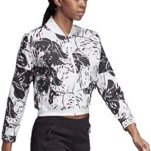 Adidas Black White Leaf Print Bomber Jacket
